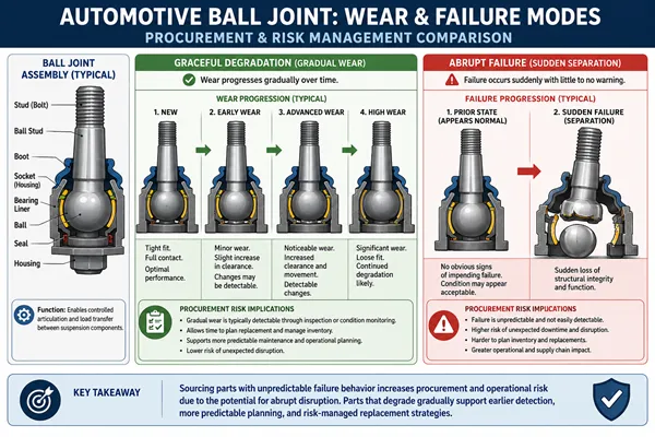 Ball joint wear and failure modes comparison for automotive aftermarket buyers