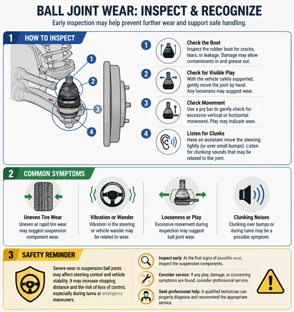 Ball joint wear inspection method and symptoms