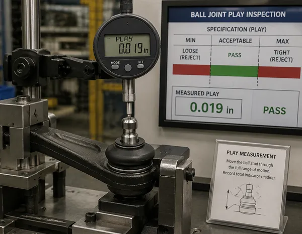Ball joint play measurement and tolerance inspection process