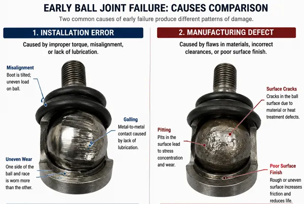 Short ball joint service life causes installation error versus product defect