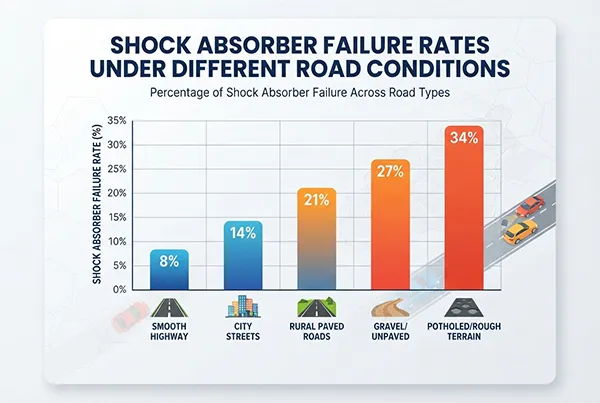 Shock absorber lifespan varies by road conditions and load Graph showing shock absorber failure rates under different road conditions