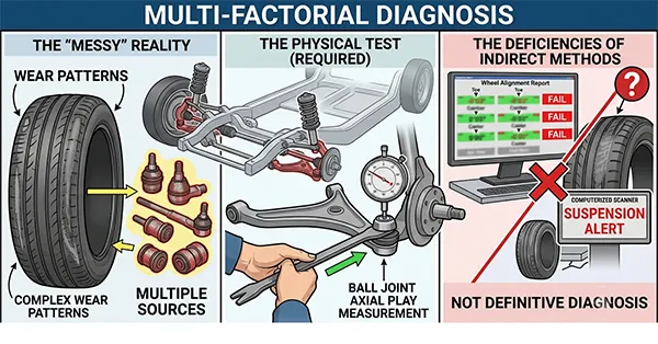 Multiple causes of uneven tire wear in suspension system