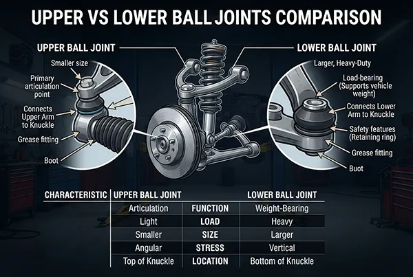 upper vs lower ball joints comparison for automotive suspension