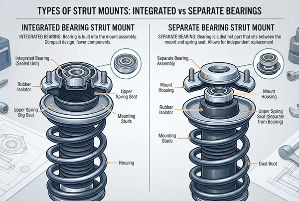 types of strut mounts with integrated and separate bearings