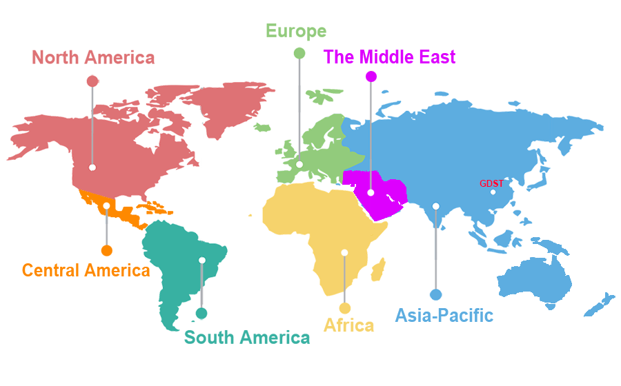 World map showing GDST Auto Parts global market coverage