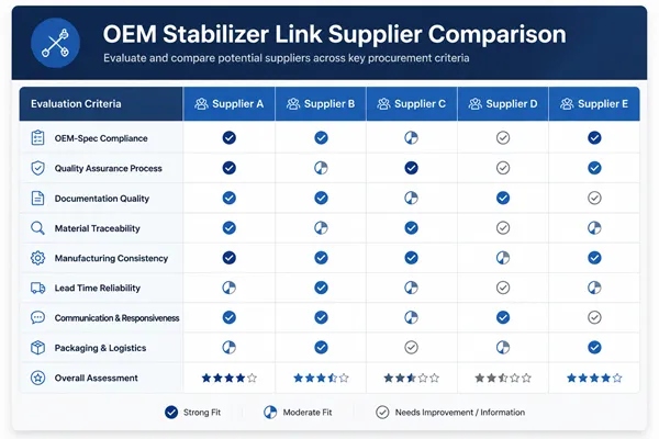 OEM stabilizer link supplier evaluation for procurement managers