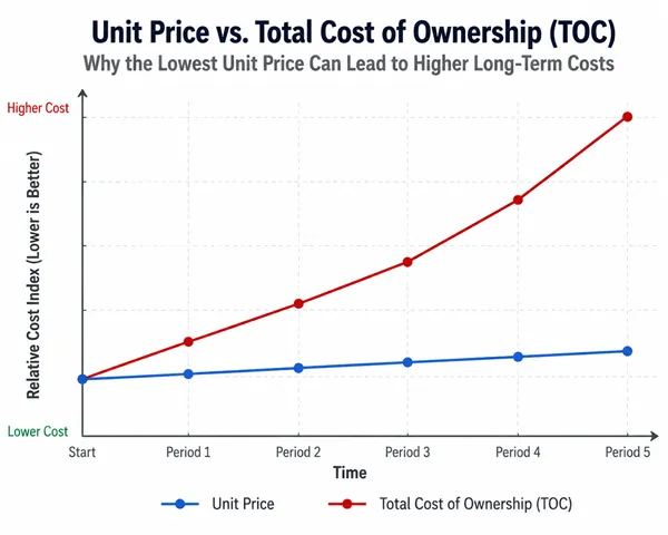 A chart showing unit price vs. total cost of ownership over time