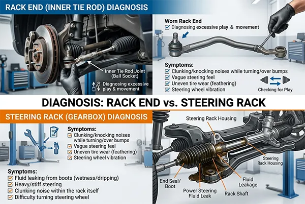 rack end vs steering rack diagnosis and play check