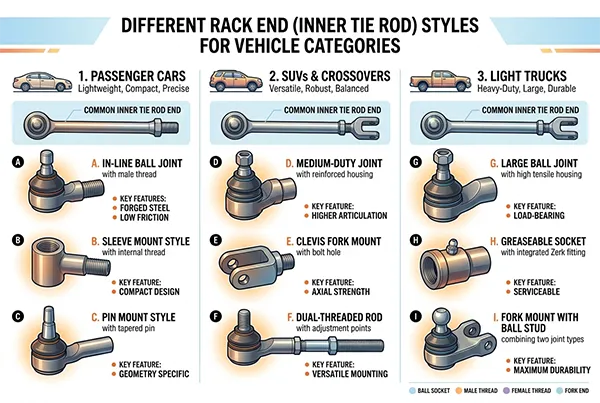 different rack end styles for passenger cars SUVs and light trucks