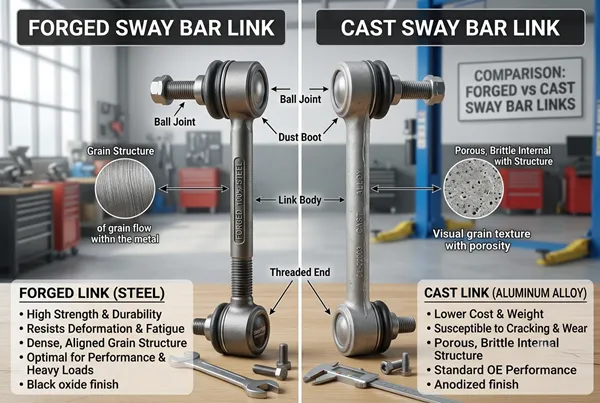 Forged vs cast sway bar link body comparison