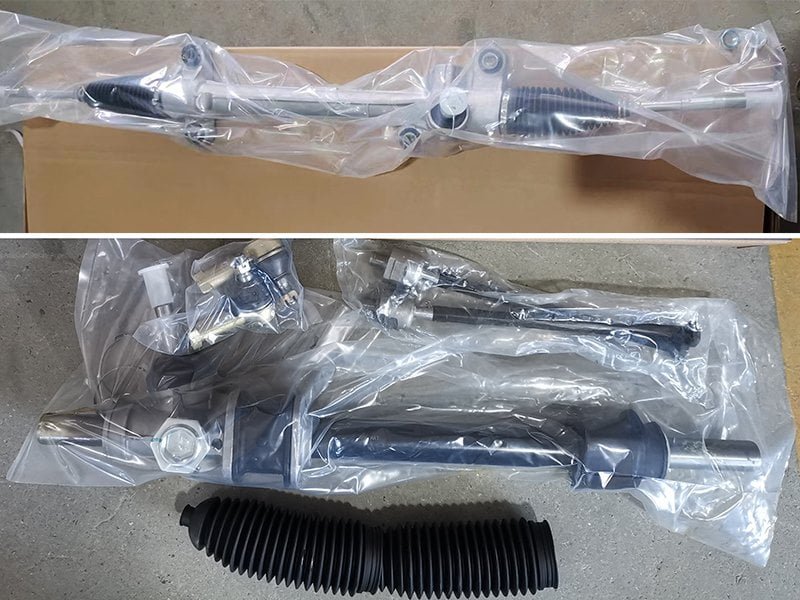 Custom color label for branded steering rack packaging